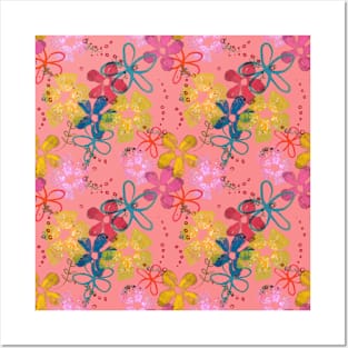 Flowers on Pink Background Posters and Art